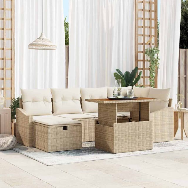 Vidaxl Gartensofa-set Mit Kissen Mit Speicher 7 Pcs Beige Poly-rattan