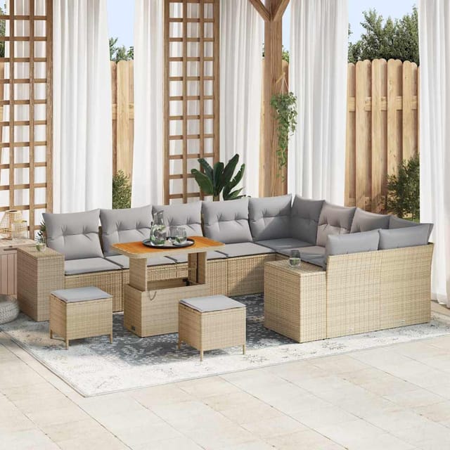 Vidaxl Gartensofa-set Mit Kissen 12 Pcs Beige Poly-rattan