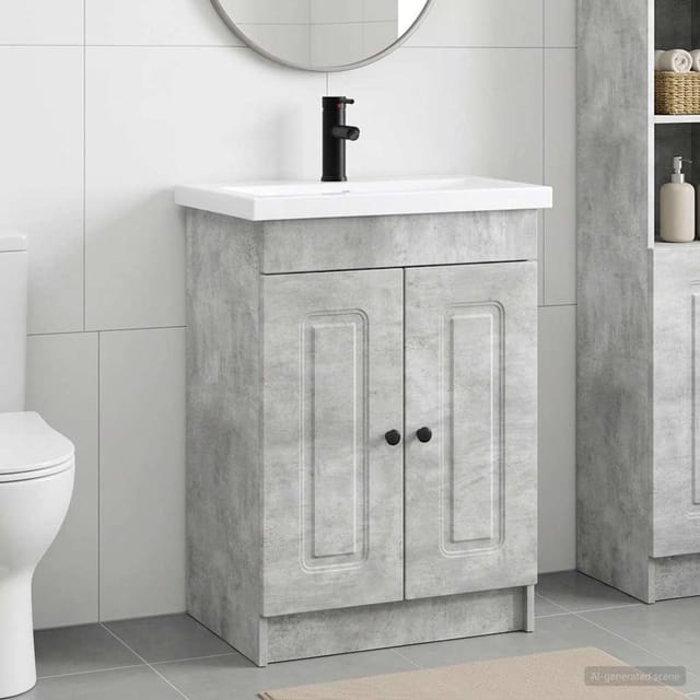 Vidaxl Badezimmermöbel-set Betongrau 56 X 37,5 X 81 Cm Holzwerkstoff