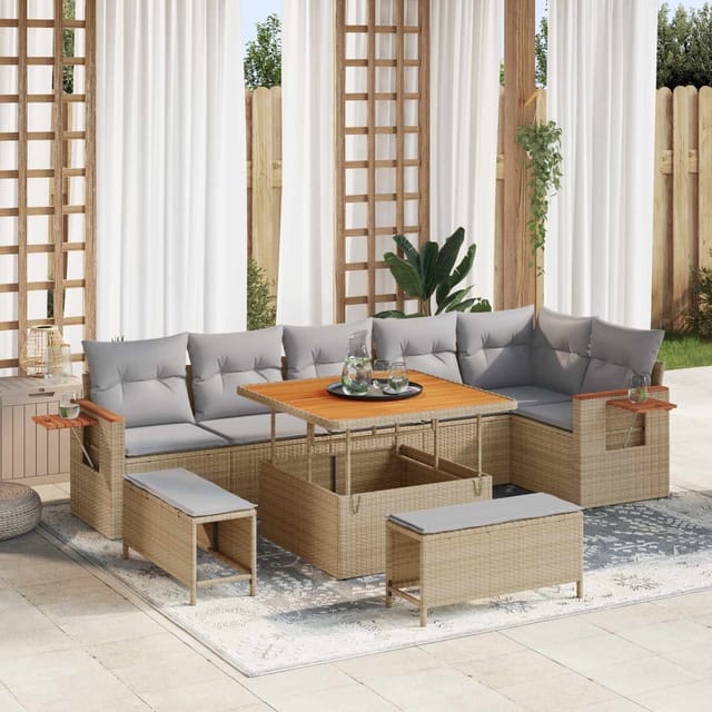 Vidaxl Gartensofa-set 9 Pcs Beige Poly-rattan