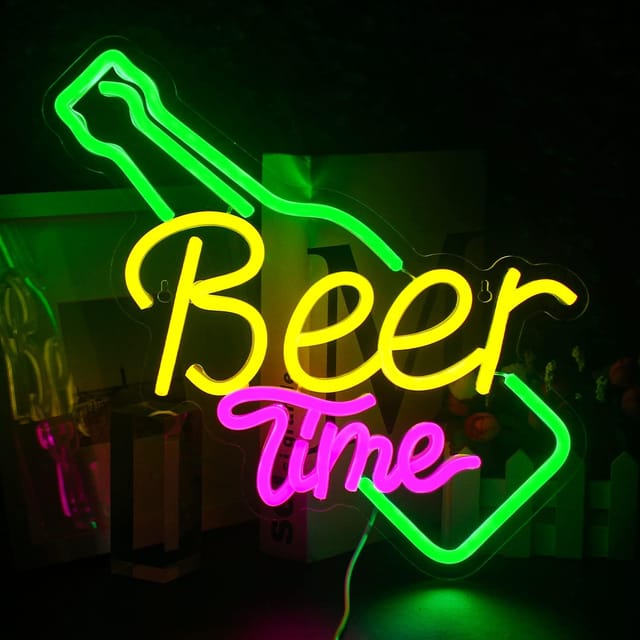 Leuchtschild „bierzeit“, Gelbe Led-wandleuchte Mit Usb-anschluss Für Bars Und Clubs