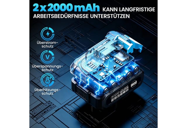 21v 42 Nm Schlagbohrmaschine Akkuschrauber Set 2 Batt. + Ladegerät + 25 Teile,blau
