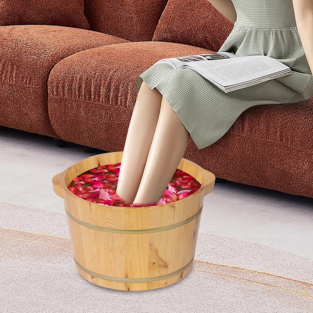 Tragbarer Holz Fußbadewanne Fußwanne Pediküre-schalen, Wiederverwendbares Spa-becken, Für Familien, Fußbäder Und Saunazimmer, 36.536.5 25cm