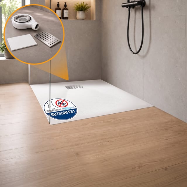 Dalsys Duschwanne Steinoptik - 90x90cm Weiß