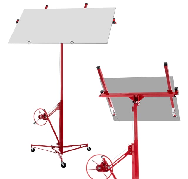 Plattenheber Für Trockenbau, Gipskartonheber Bis 68 Kg, Arbeitshöhe 140-350 Cm, Neigbar Bis 60°, Klappbar, Mit 3 Bremsrollen, Für Decken- Und Wandmontage