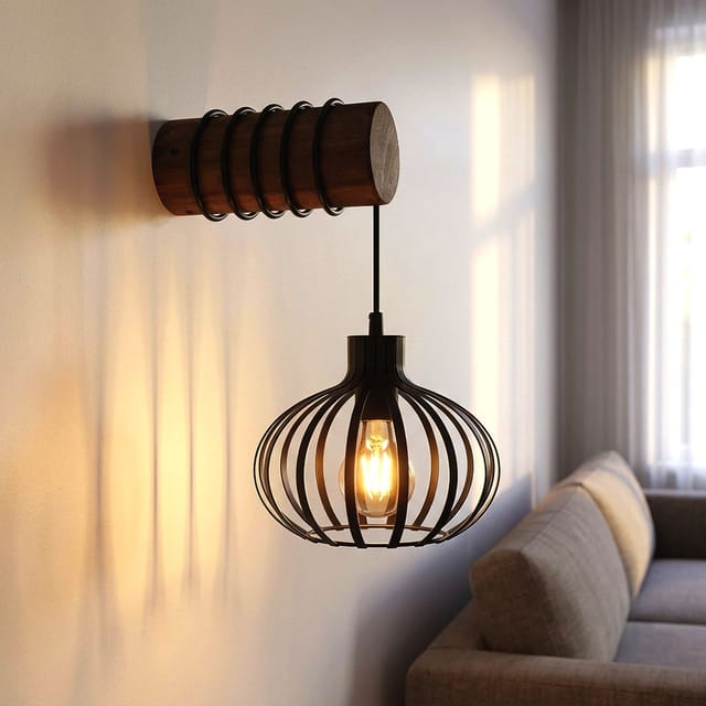 Led Wandleuchte Wandlampe Wohnzimmerlampe Höhenverstellbar Braun Holz H 59 Cm