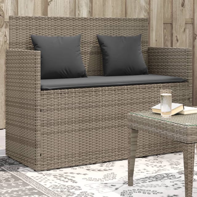 vidaXL Gartenbank Gartenbank mit Kissen Grau Poly Rattan (1-St)