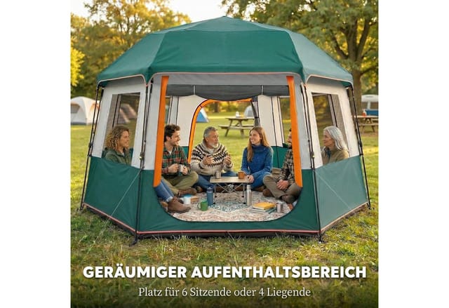 Outsunny Kuppelzelt 3000mm wasserdicht Tunnelzelt mit abnehmbarem oberen Abdeckung, Personen: 6 (Campingzelt, 1 tlg., Familienzelt), mit UV30+ Schutz Grün