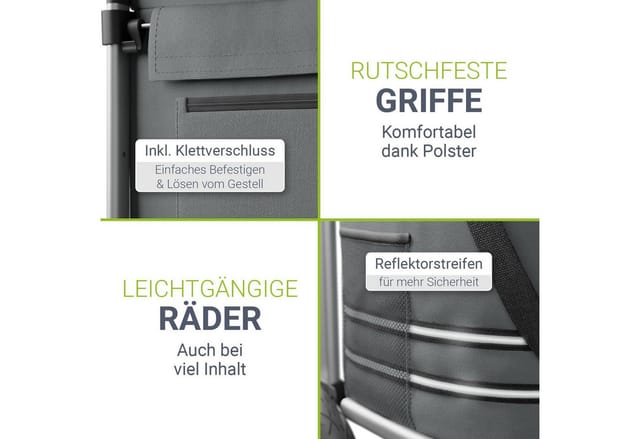 Juskys Einkaufstrolley 3in1 mit 2 Rollen für Shopping - 56 L Tasche - Trolley klappbar - Grau