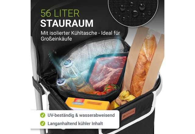 Juskys 3in1 Einkaufstrolley für Treppen - 56 L, modern & klappbar - Treppensteiger Trolley Schwarz