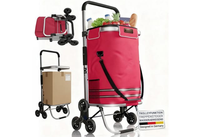 Juskys 3in1 Einkaufstrolley für Treppen - 56 L, modern & klappbar - Treppensteiger Trolley Rot
