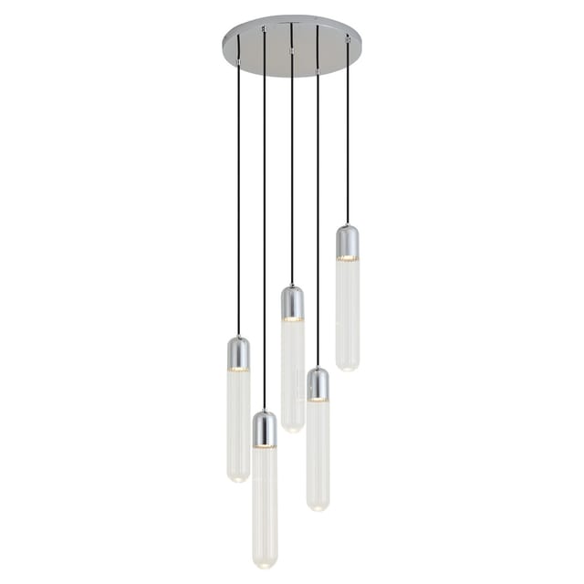 Qazqa Design Hanglamp Chroom Met Ribbelglas 5-lichts - Walcott