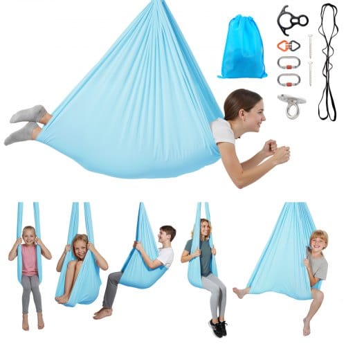 Aerial Yoga Hängematte, Max. Tragkraft 136,07 Kg, Yoga-schaukel Mit Nylongewebe & Daisy Rope & Pe-reißverschlusstasche, Gymnastikschaukeln Doppelfunktion Anti-gravity-übungen Blau