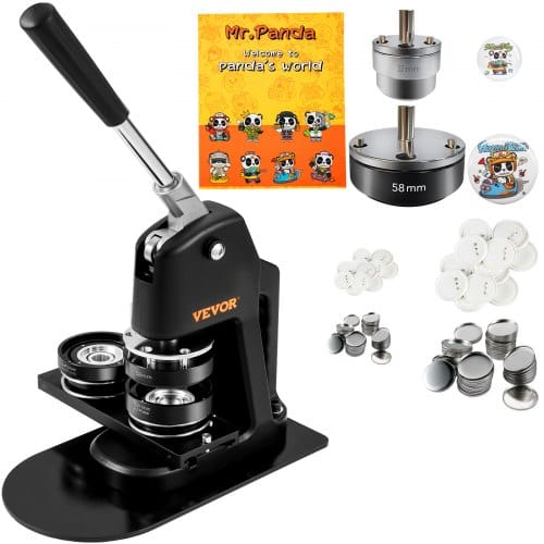 Buttonmaschine Knopfmachermaschine 200 Stk. 58 Mm & 300 Stk. 32 Mm, Badge Punch Press Inkl. Mr. Panda Zauberbuch & Sechskantschlüssel, Badge Press Abzeichen Aluminiumlegierung Button Maker