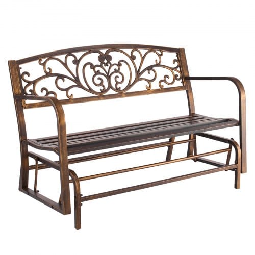 Gartenbank Gartenmöbel Bänke 127 Cm 250 Kg Tragkraft, Terrassenbank Mit Metallrahmen Aus Karbonstahl, Balkonbank Mit Armlehnen, Verandabank Für Garten Park Hof Terrasse, Antikbronze