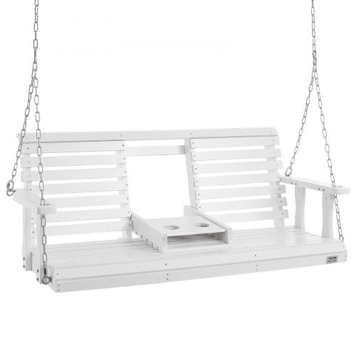 Hollywoodschaukel Zedernholz, 1523x710x600mm, Terrassenschaukel Für Hof Und Garten, Verbesserte Tragkraft Von Ca. 400 Kg, Robuste Schaukelstuhlbank Mit Aufhängeketten Für Den Außenbereich, Weiß