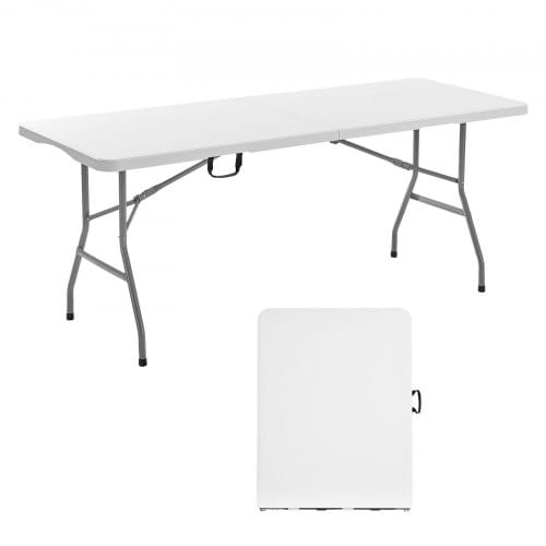 Klapptisch Buffettisch Tragbarer Allzwecktisch 180 Cm, Rechteckiger Kunststofftisch (für 4-6 Personen) Mit Integriertem Griff, Gartentisch Campingtisch Für Partys Picknick Camping, Weiß