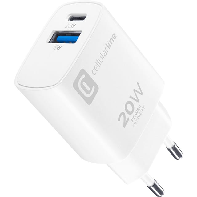 Cellularline Usb Ladegerät 20 W Usb-a, Usb-c® Usb Pd Weiß Steckdose Schnellladegerät, Usb Power Del