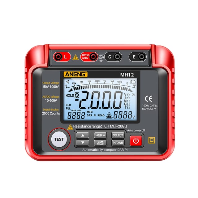 Digitales Megohmmeter, Elektronisches Megohmmeter Mit Hintergrundbeleuchtung, Isolationswiderstandsmessgerät, Lcd-display (rot)
