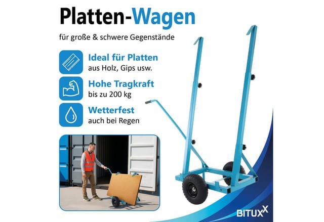 Bituxx Plattenwagen Plattenroller Plattentransportwagen Plattentransporter Platten Transportwagen Rigips Karre Bis 200kg