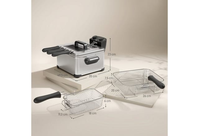 HOMCOM Fritteuse Edelstahl 49,5L x 35B x 23H cm Silber