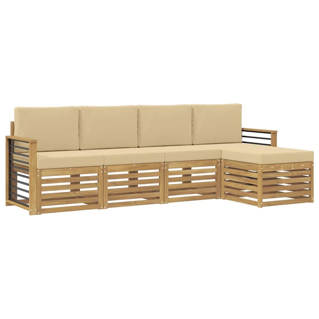 vidaXL Outdoor-Sofagarnitur mit Kissen 5 Stk Weiß und Beige Polyester 3391688