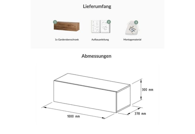 Planetmöbel Garderobenschrank Kompaktgarderobe Wandschrank 100 cm (schmaler Flurschrank mit Stauraum, 1-St., Flurgarderobe mit Soft-Open Funktion) Flurkommode vielseitig kombinierbar
