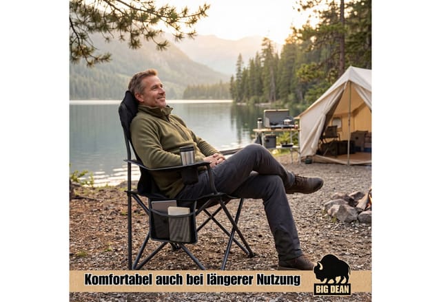 BigDean Faltstuhl 2 Stück Luxus Campingstuhl Faltbar 160 KG Belastbarer Hochlehner (Set, 2 St), Verstärkt & Pulverbeschichtet, 160kg Tragkraft, Extra Hohe Rückenlehne