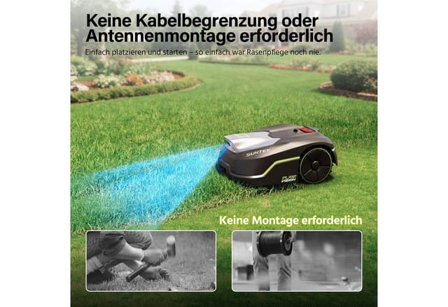 SUNTEK Rasenmähroboter Pure Vision Mähroboter ohne Begrenzungskabel mit Garage, bis 500 m² Rasenfläche, (1-St), 500, App, 35% Steigung