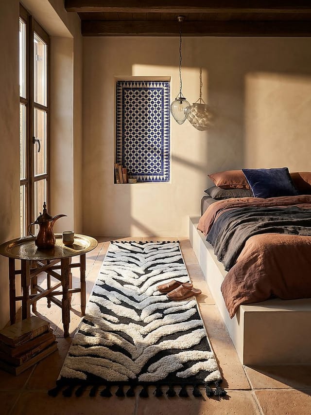 KADIMA DESIGN Teppich MARA Teppich-Läufer Küche Diele Tiermotiv Zebra 80x300 Monochrom, Rechteckig, Höhe: 24 mm, 100 % Polyester, Wohnzimmer, Schlafzimmer, Boho, farbecht, kuschelig