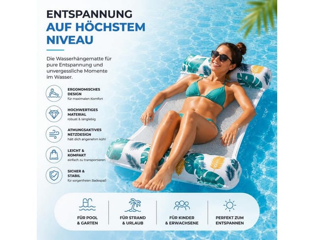 TK Gruppe Luftmatratze Luftmatratze Pool aufblasbar – Wasserhängematte & Schwimmkissen