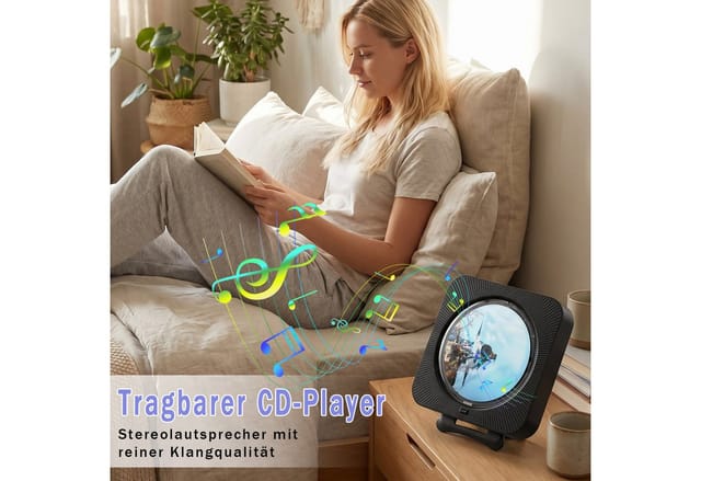 AKKEE Bluetooth CD-Player, FM-Radio und AUX tragbarer, Fernbedienung tragbarer CD-Player (Bluetooth, HiFi-Sound-Lautsprecher)