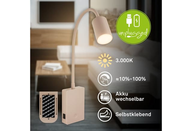 Briloner Led Leselampe Akku 7x51x4,5 Cm 2w 150lm 3000k Warmweiß Dimmbar Beige - Wandlampe Schlafzimmer Büro