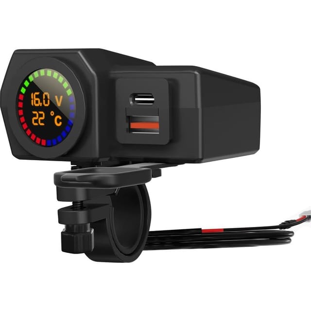 Motorradladegerät, Zwei Usb-typ-c-anschlüsse, Voltmeter-thermometer, Wasserdichter Lenker