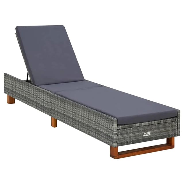 vidaXL Sonnenliege mit Auflage Poly Rattan Grau 310473
