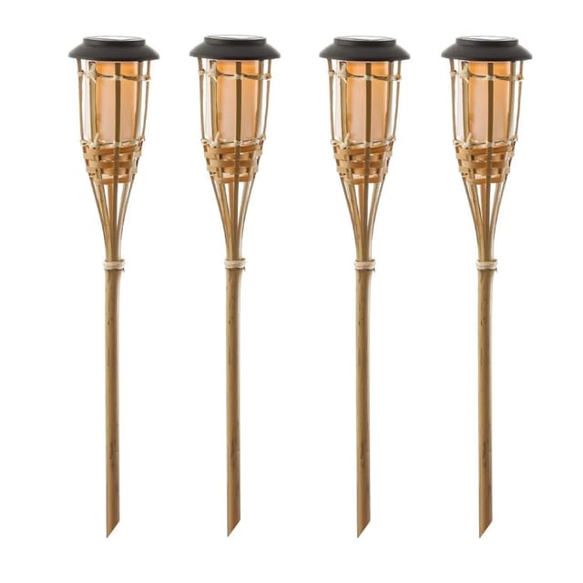 Marelida LED Solar Gartenfackel Bambus Solarfackel Terrasse Gartenbeleuchtung 60cm 4St