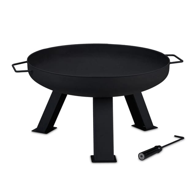 Relaxdays Feuerschale Stahl Schwarz mit Schürhaken ø 60 cm 10,5 kg