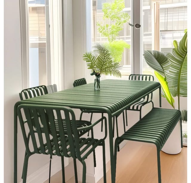 360Home Gartenmöbel Set Grün 140 CM Aus Eisen Tisch Und Stuhl Set Für Gartenrestaurant Cafe Und Außenbereich HYZL1465