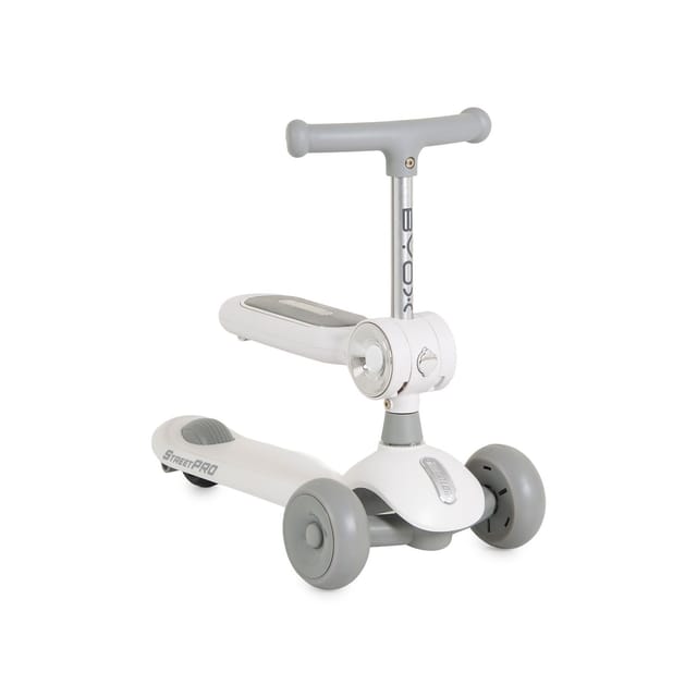 Byox Kinderroller StreetPro 2in1 Laufrad PU-Rollen Musik Licht höhenverstellbar grau