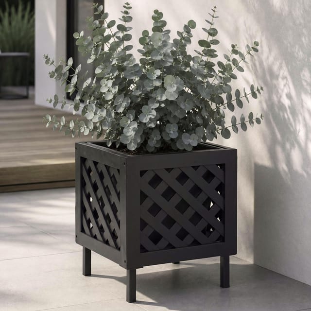 Pflanzkasten MCW-P86, Blumen-/Pflanzkübel Blumenkasten, In-/Outdoor Akazie Holz MVG-zertifiziert 42x34x34cm ~ schwarz