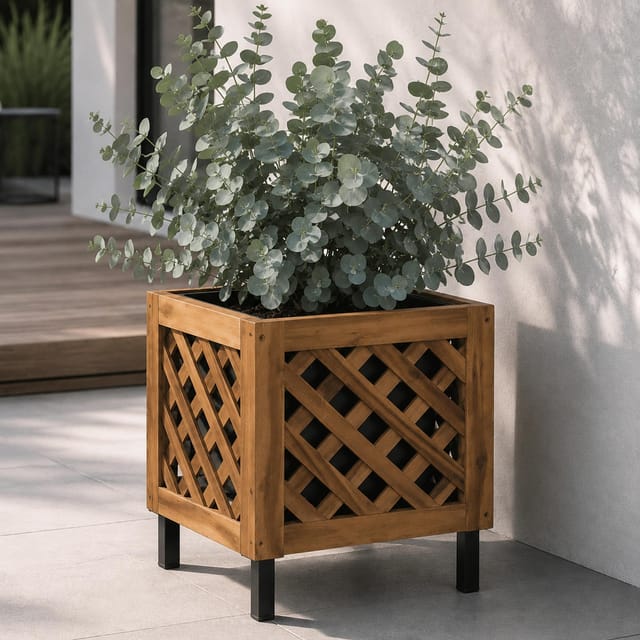 Pflanzkasten MCW-P86, Blumen-/Pflanzkübel Blumenkasten, In-/Outdoor Akazie Holz MVG-zertifiziert 42x34x34cm ~ braun