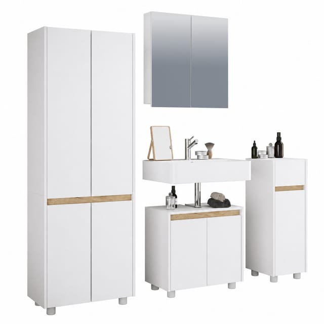 VCM Badmöbel-Set 4tlg-Cosila XL 165x154x33cm, (Komplett-Set, 4-St., 1x Unterschrank 1x Midischrank 1x Hochschrank 1x Spiegelschrank)