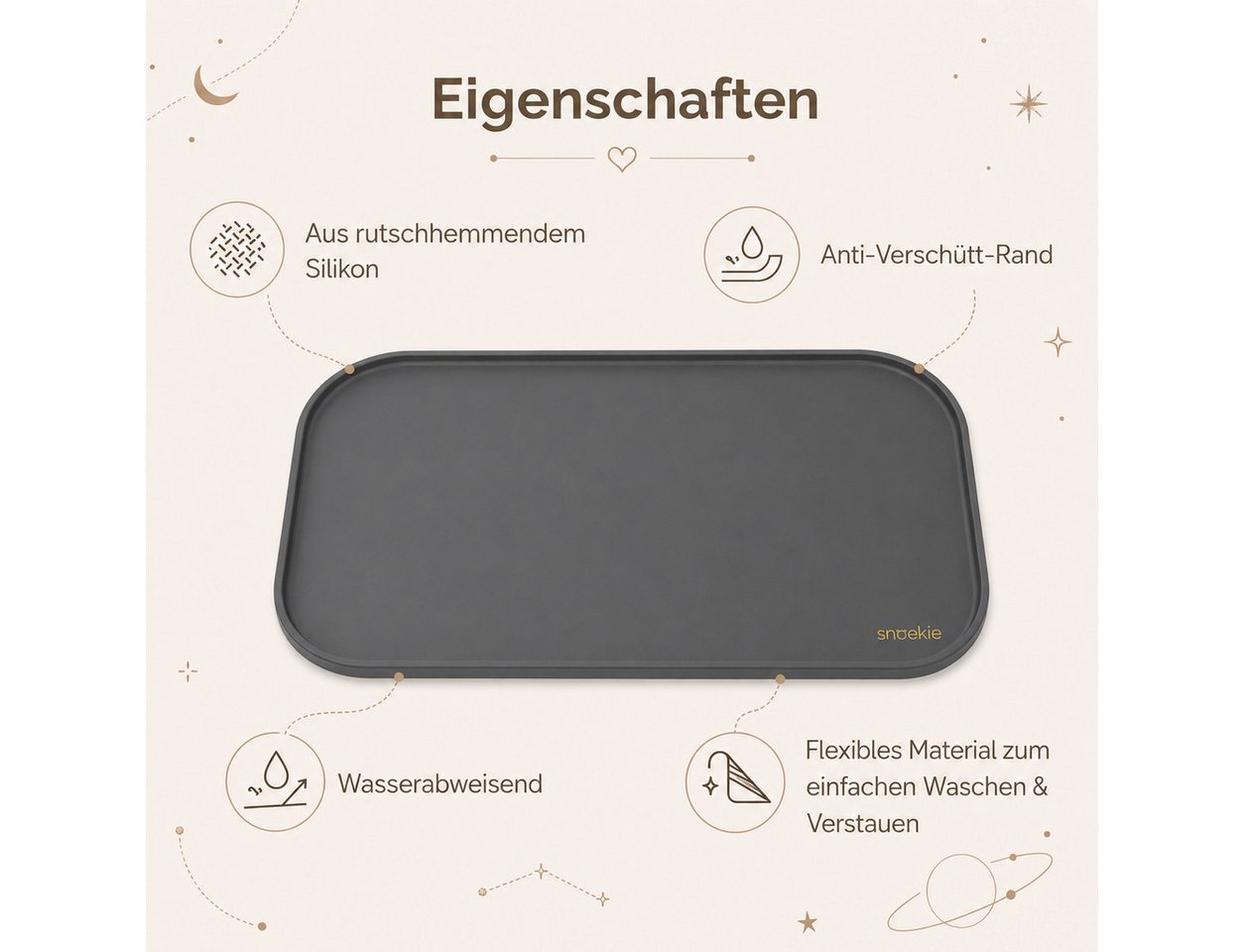 SNOEKIE Napfunterlage snoekie Napfunterlage für Katzen und Hunde, Silikon Futtermatte, wasserabweisend, rutschhemmend, flexibel, Anti-Verschütt-Rand Bild 3