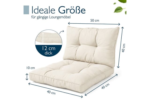 Beautissu Sitzkissen Lounge Kissen Set Outdoor Natur XLuna, 40x40cm, 50x40cm, Sitzkissen Gartenstuhl 10 cm dick Sitzpolster Auflagen für Gartenmöbel