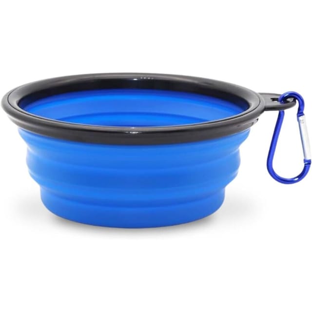 1 Blaue Faltbare Reisenapf Für Hunde Mit Einem Durchmesser Von 16 Cm Für Wasser Und Kroketten, Tragbarer Silikon-napf Mit Karabiner