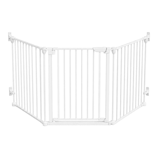 Relaxdays Sicherheitsgitter, 3-teilig, Mit Tür, Hxb: 74 X 85–180 Cm, Wandmontage, Erweiterbares Babygitter, Stahl, Weiß