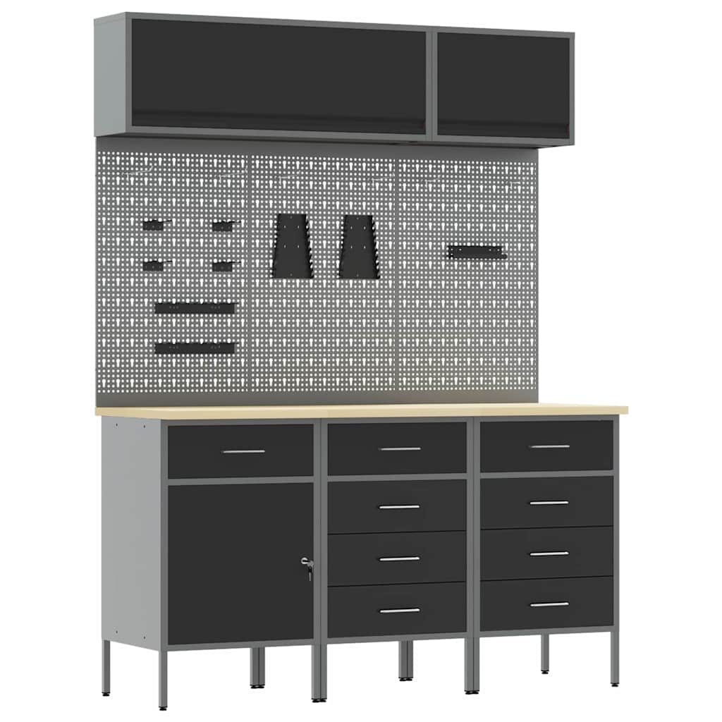 Werkbank Mit Schubladen 8 Pcs Schwarz 150 X 55 X 200 Cm Stahl Vidaxl