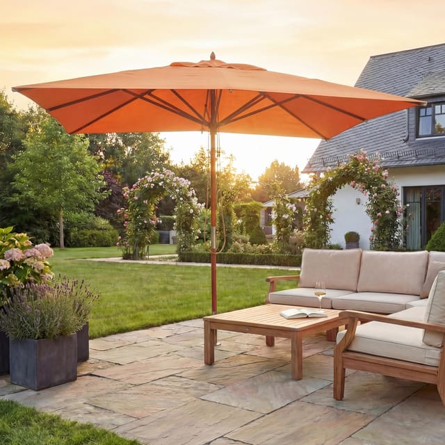 MCW Gastronomie Holz-Sonnenschirm C57 Eckig 4x4m Terracotta