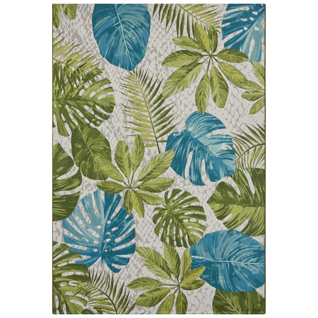 NYVI Teppich Flair - Wetterfest, UV-beständig, für Innen und Außen Größe:120x180 cm;Farbe:Turquoise Green Leaves