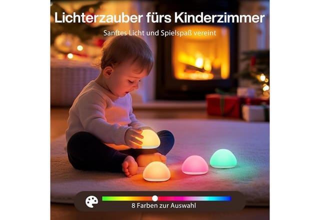 Jolywell LED Nachtlicht JW-CL003, LED fest integriert, Dimmbar, RGB-Farbwechsel, Touch-Steuerung, USB-C wiederaufladbar